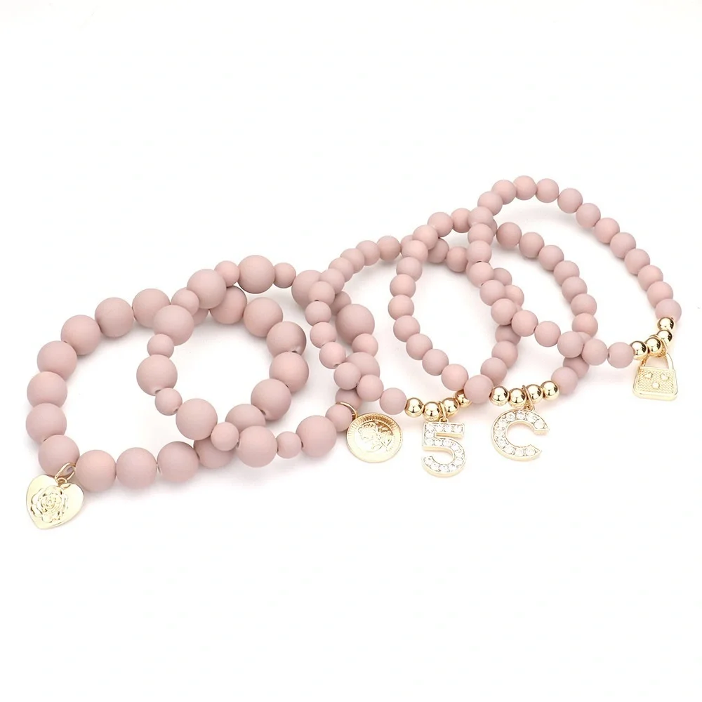 5 piece stretch beaded lock and key charm bracelet
